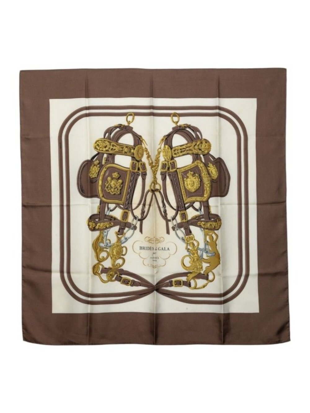 Hermes Carre 90 Brid Gala Ceremonial Bridle Scarf Brown Multicolor Silk